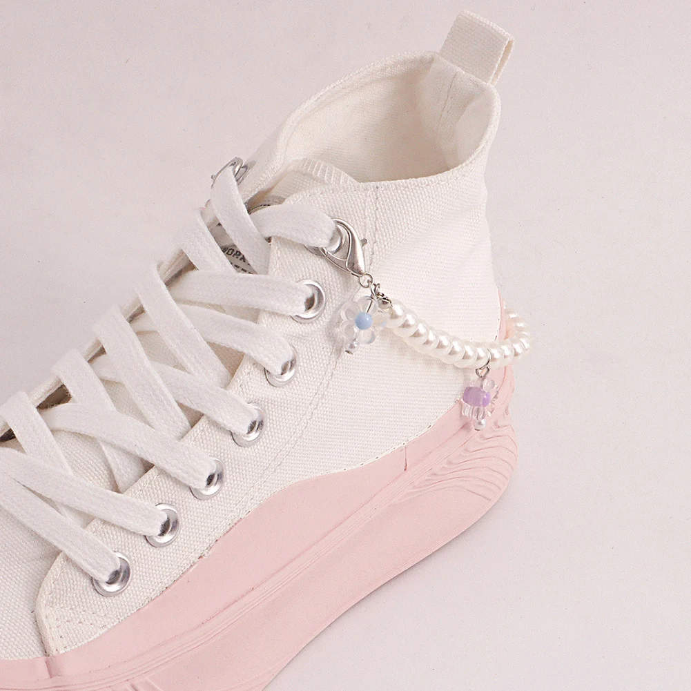 1 PCS Single Layer Pearls Heart Tennis Chain Shoe Buckles Decoration Canvas Board Shoes Accessories Creative Shoe Cute Jewelry