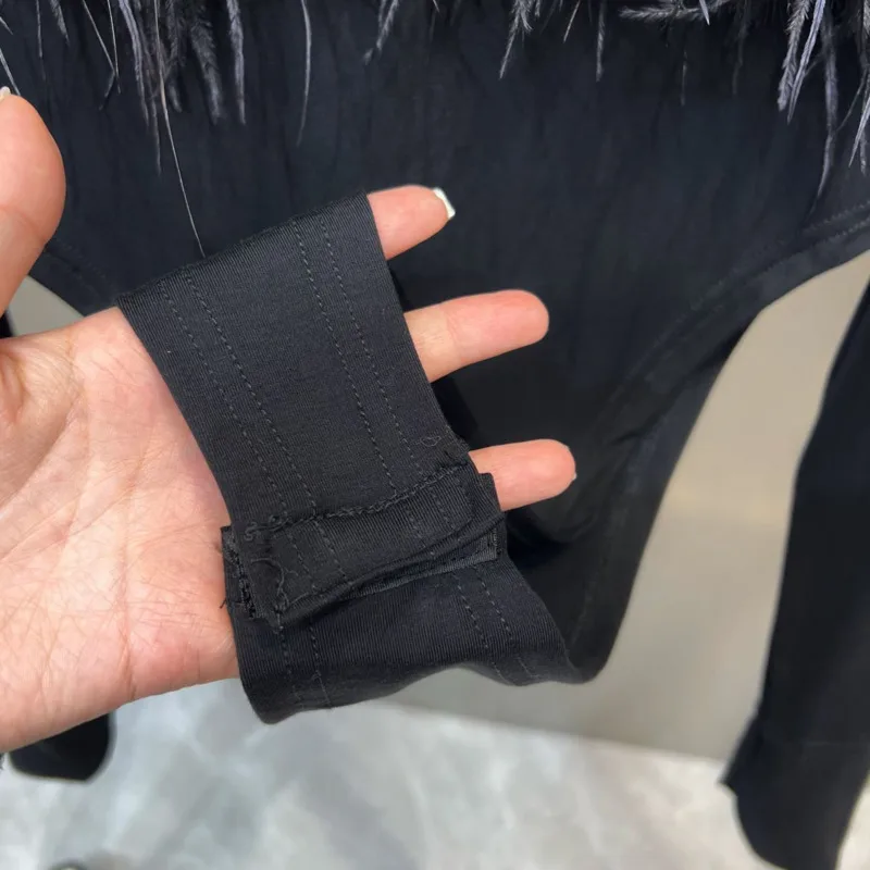 BORVEMAYS 2023 Spring Summer New Fashion Trend Square Collar Long Sleeve Solid Color Feathers Sexy Jumpsuit Women WZ523