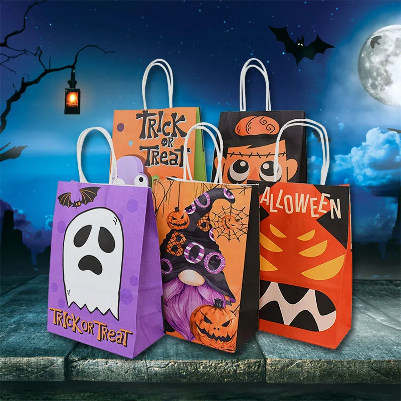 

6 шт., двусторонний бумажный пакет с ручкой в виде тыквы