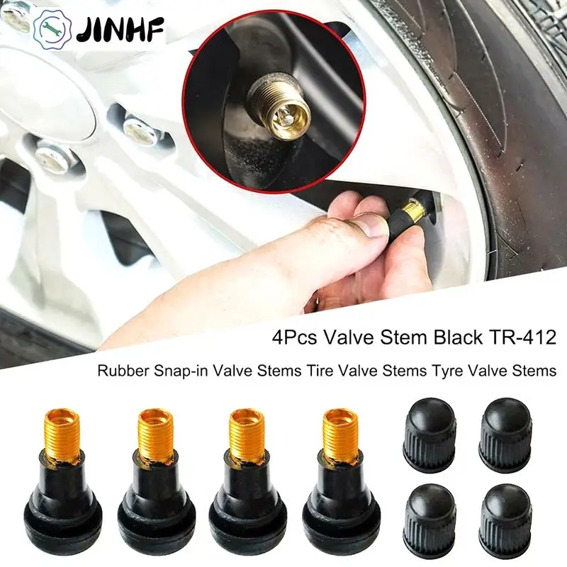 

4PCs/set Black universal Valve Stems With Dust Caps with Caps Tyre Rubber Valves Car Chrome Tubeless Car Wheel Snap-in Tire