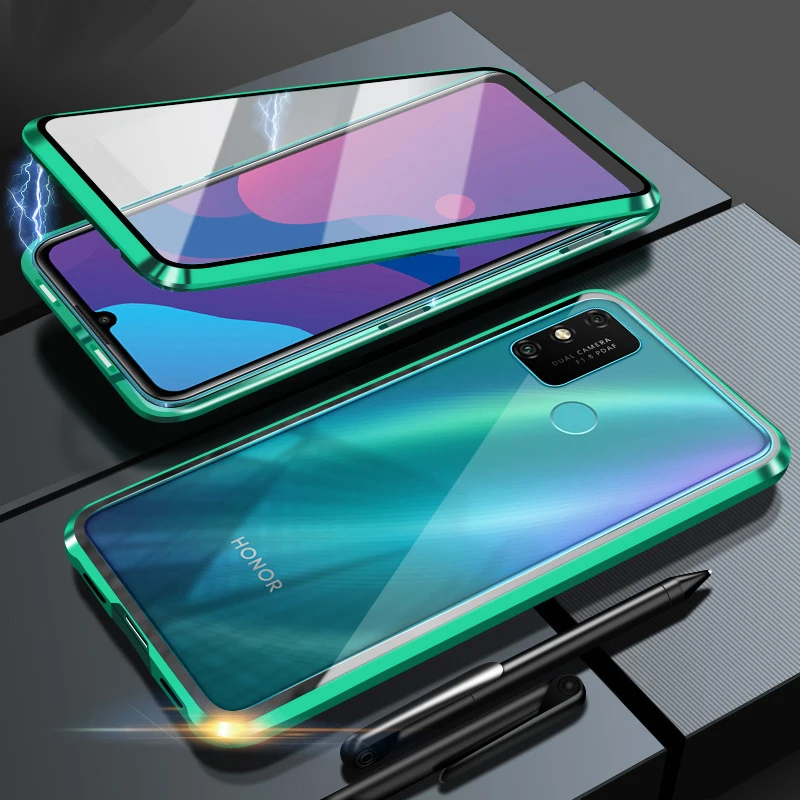 

Full Protection Metal Magnetic Case For Honor 8X 9X Pro X6 X7a X8a X9A 5G X9 4G Transparent Double-Sided Glass Cover