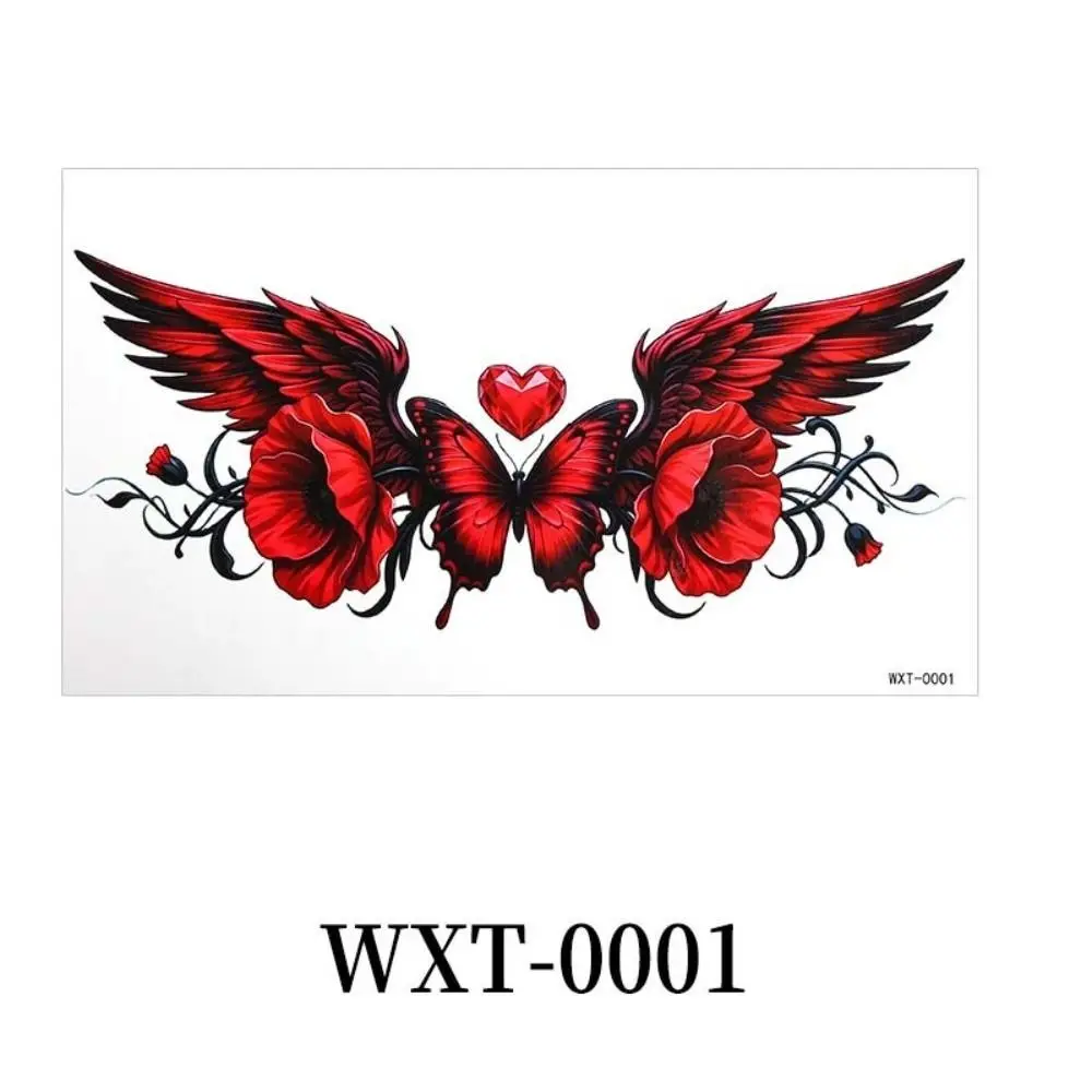 Фото Наклейки-тату с короной, крестом, крыльями, бабочками и цветами, 3D текстура, долговечные, цветочные, для тела, съемные, легко чистятся №3