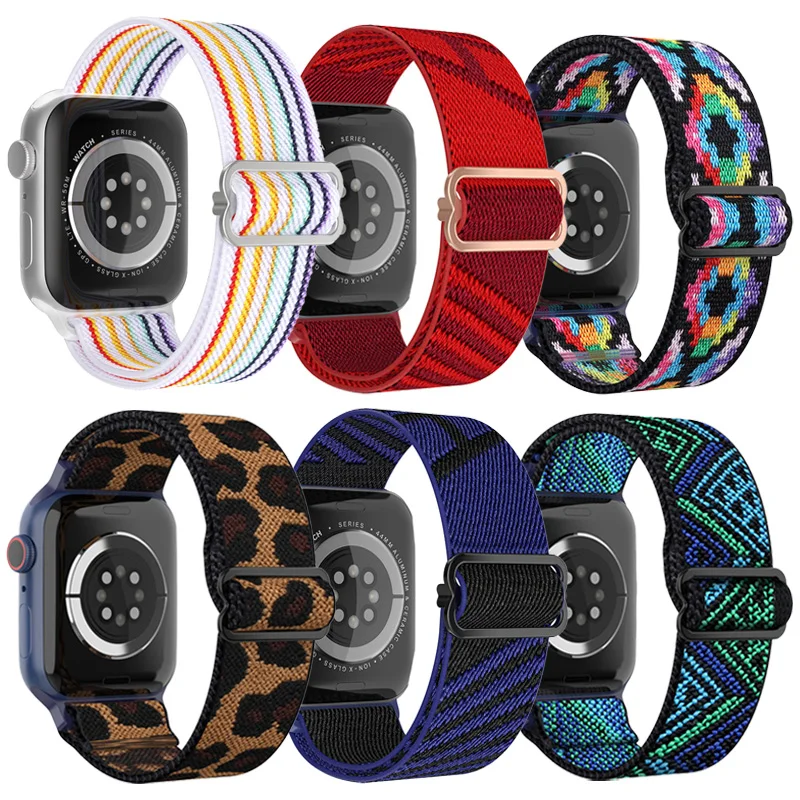 Nylon Loop Strap for Apple Watch Band 45mm 44mm 49mm 41mm 40mm 42mm Adjustable Elastic Bracelet iWatch Series 8 7 6 5 SE 4 Ultra