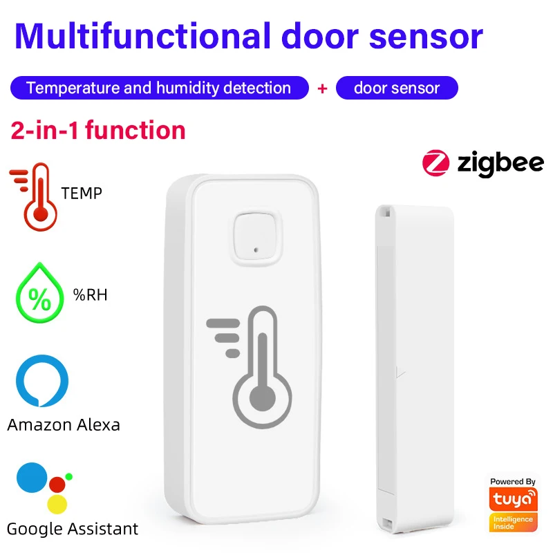 

Датчик температуры и влажности Tuya ZigBee Smart 2 в 1, дверной сенсор для умного дома с управлением через приложение, работает с Alexa и Google Home