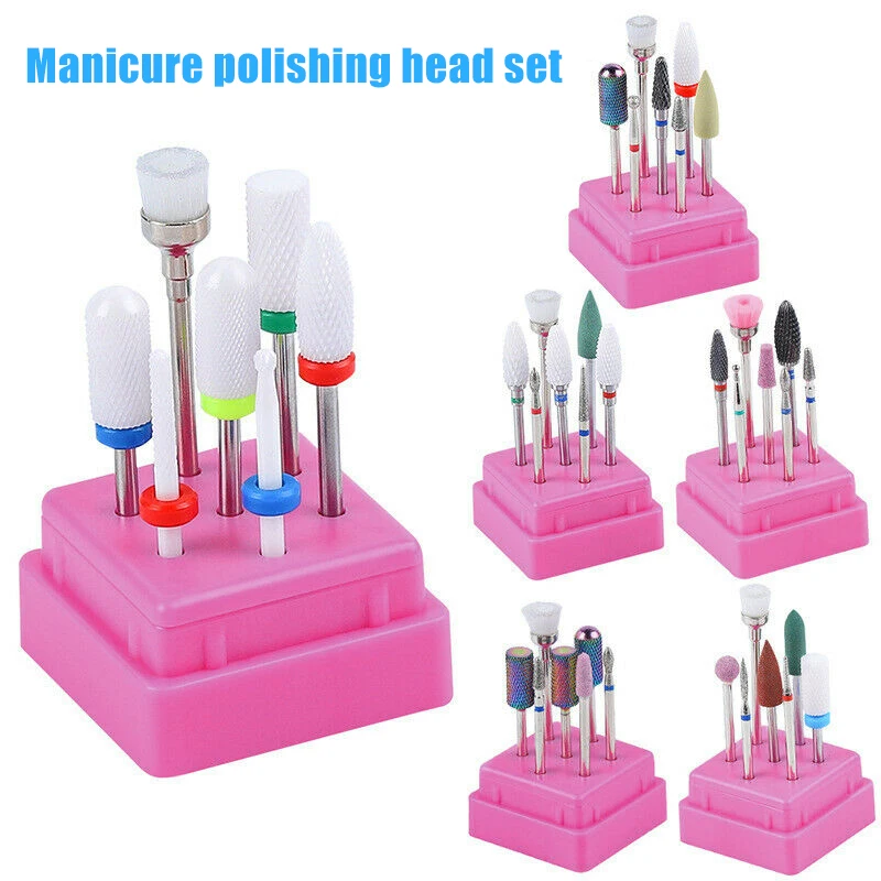 

7Pcs/set Acrylic Cuticle Nails File Burr Bit Nail Drill Bits Set Manicure Tools Nail Drill Machine Set Grinding Equipmen