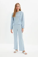 trendyol ruffle detail knitted pajamas set thmaw22pt0526