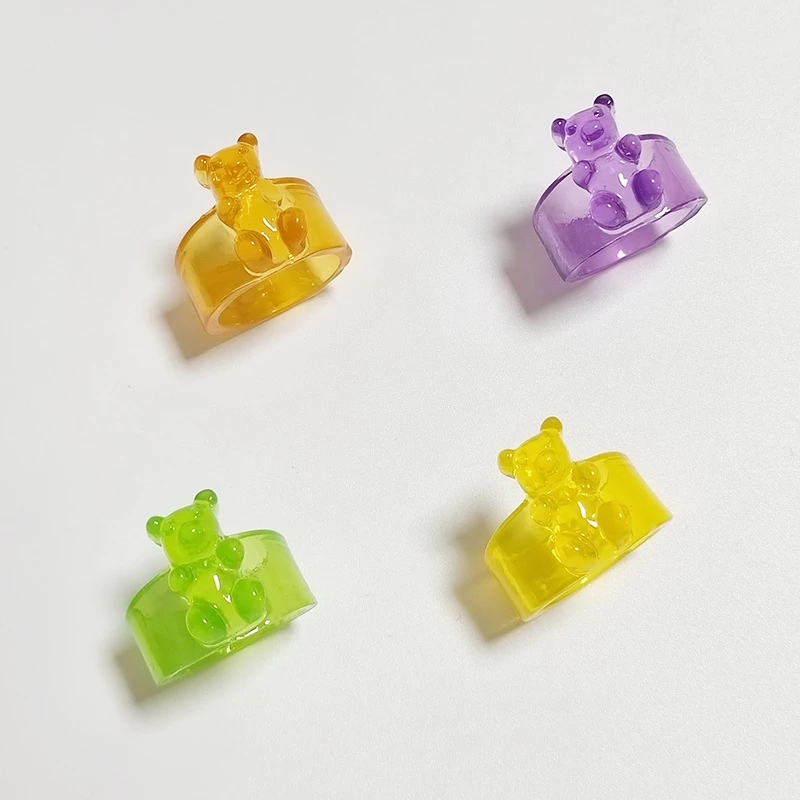 

Transparent Resin Bear Rings for Women Girls 2023 Summer Korean Fashion Funny Cartoon Sweet Candy Colored Finger Ring Wholesale