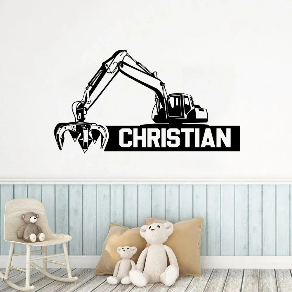 

Construction Worksite Dump Excavator Wall Decals Vinyl Stickers Personalized Custom Name Nursery Kids Rooms Decor Murals HJ1309