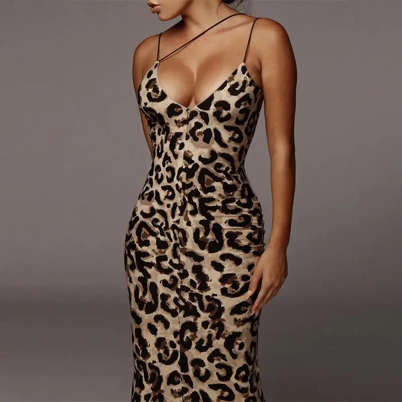 

New Ladies Fashion Personality Spaghetti Straps SleevelessVCollar Dress Elegant Sexy Midi Dress Nightclub Evening Dress