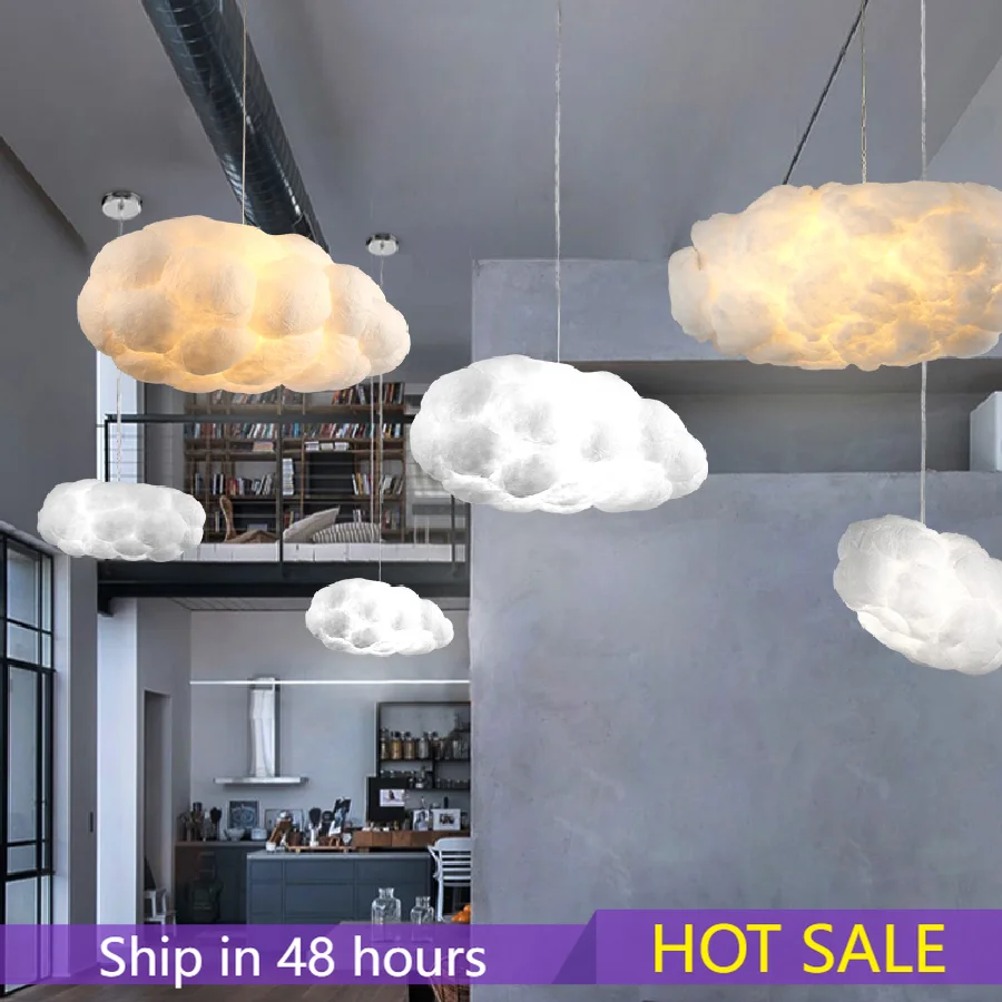 

Nordic Design Pendant Lights Living room Bedroom Kitchen cloud lamp White Lampshade Silk Cotton E27 Bulb suspended luminaire