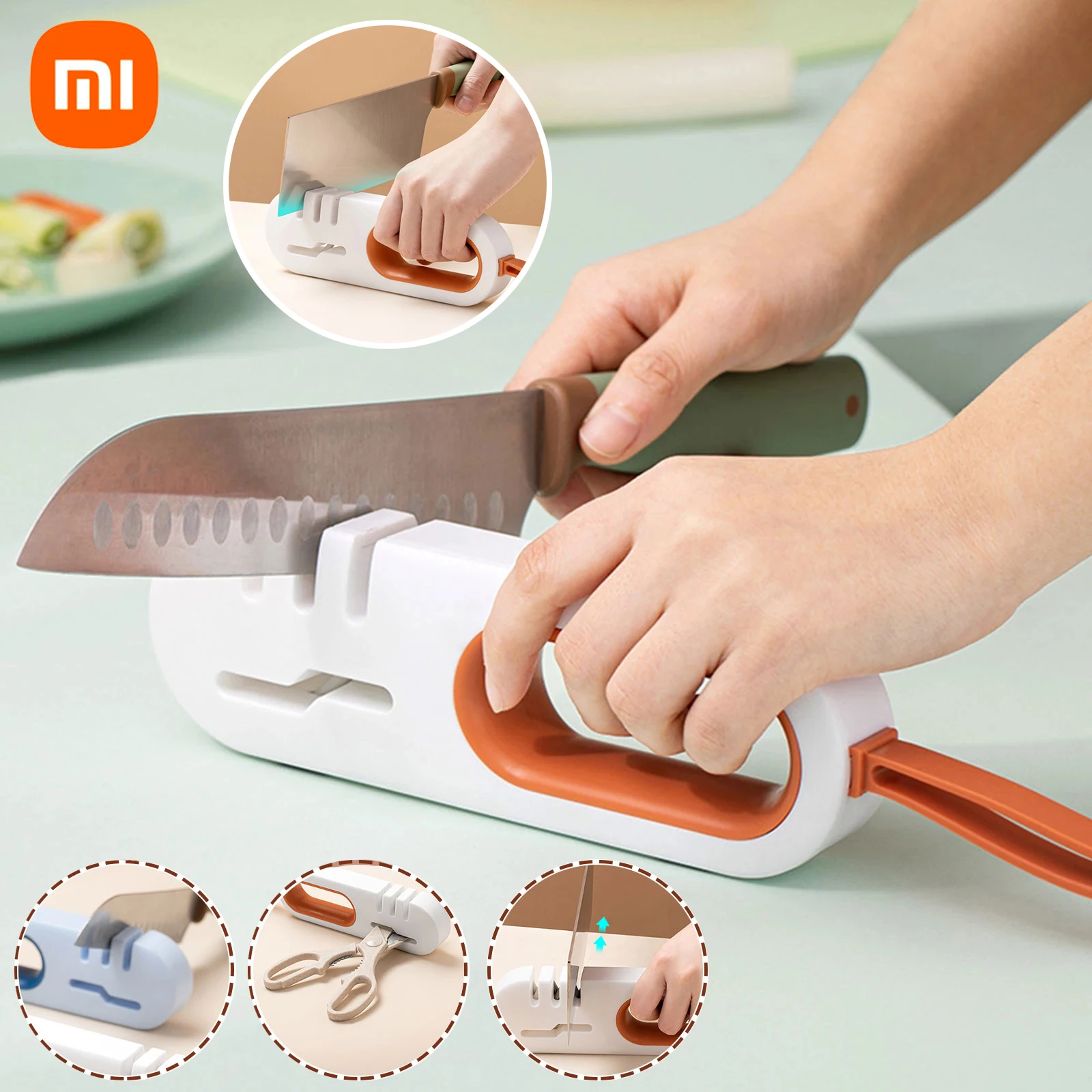 

Xiaomi Multifunctional 4 In 1 Knife Sharpener Silicone Lanyard Non Slip Kitchen Sharpener Quick Sharpening Scissors Kitchen Tool
