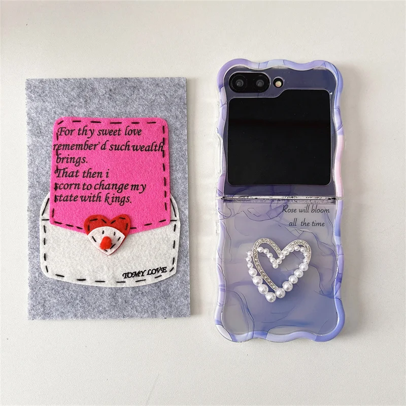 Чехол-браслет Cute Love для Samsung Galaxy ZFlip5 4 3 6 Flip6 волнистая прозрачная крышка kawayii с