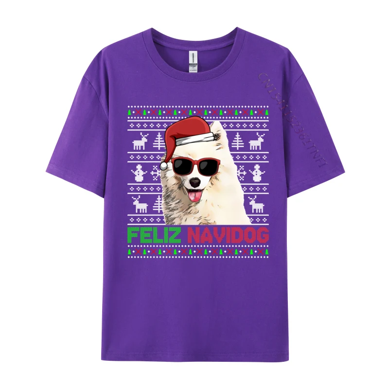 Samoyed Dog Feliz Navidog Funny Christmas T-Shirts High Quality Men Cotton T Shirt New Arrival Fashion Clothing Custom