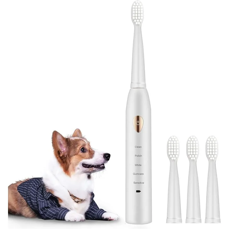 

Electric Toothbrush for Dogs with 3 Replacement Heads with 5 Modes for Tartar Bad Teeth Care Dog Cleaning