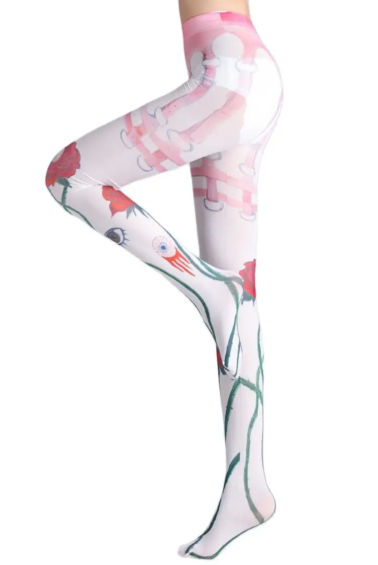 Tights Women with Eyeball Rose Hounds Tooth Print Lolita Pantyhose Leggings For Girls Love Female Lingerie Stockings Underwear