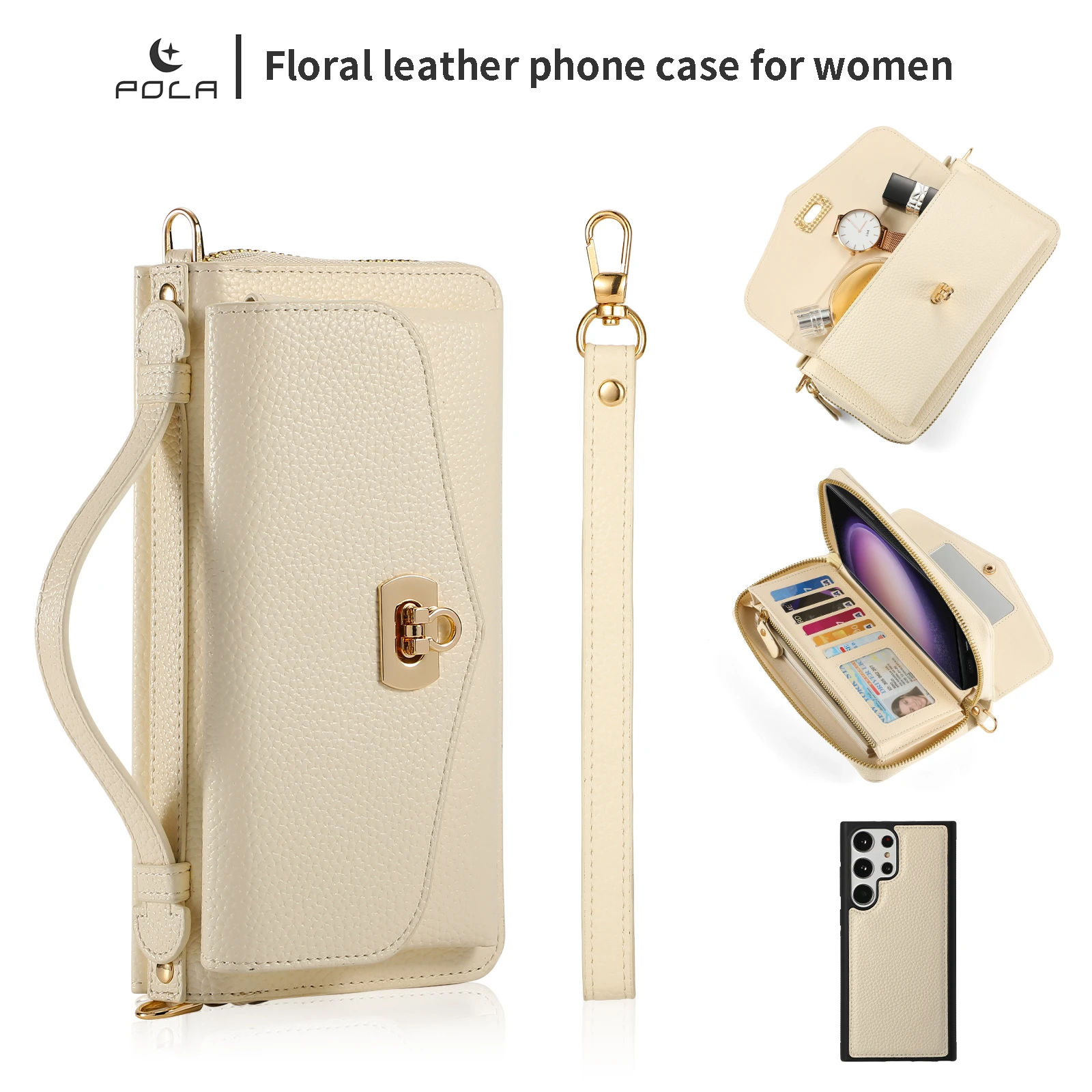 

Detachable Handbag For Samsung Galaxy Note20 Ultra S22 S23 Plus Card Slots Magnetic Lanyard Phone Case