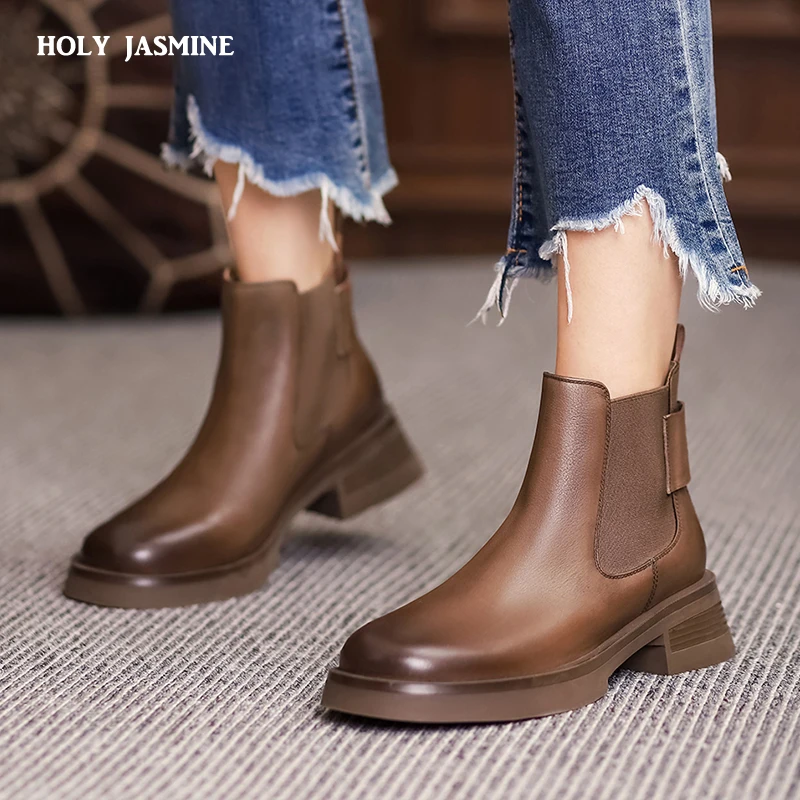 

Женские ботильоны из натуральной кожи, на толстом каблуке, размеры 34-42