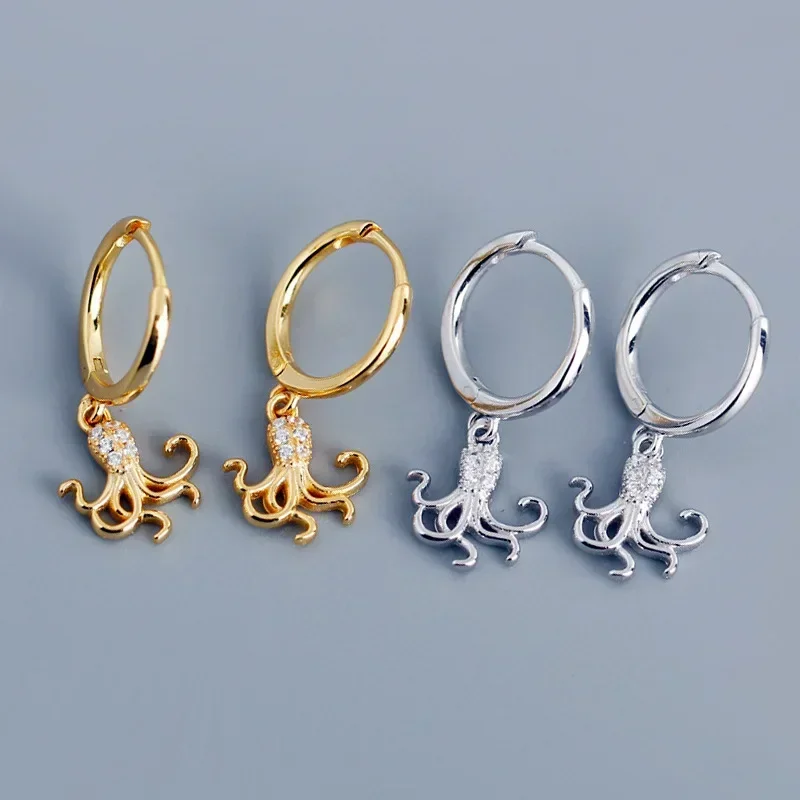 Серьги-подвески золотого и серебряного цветов в виде ящерицы крокодила Женские