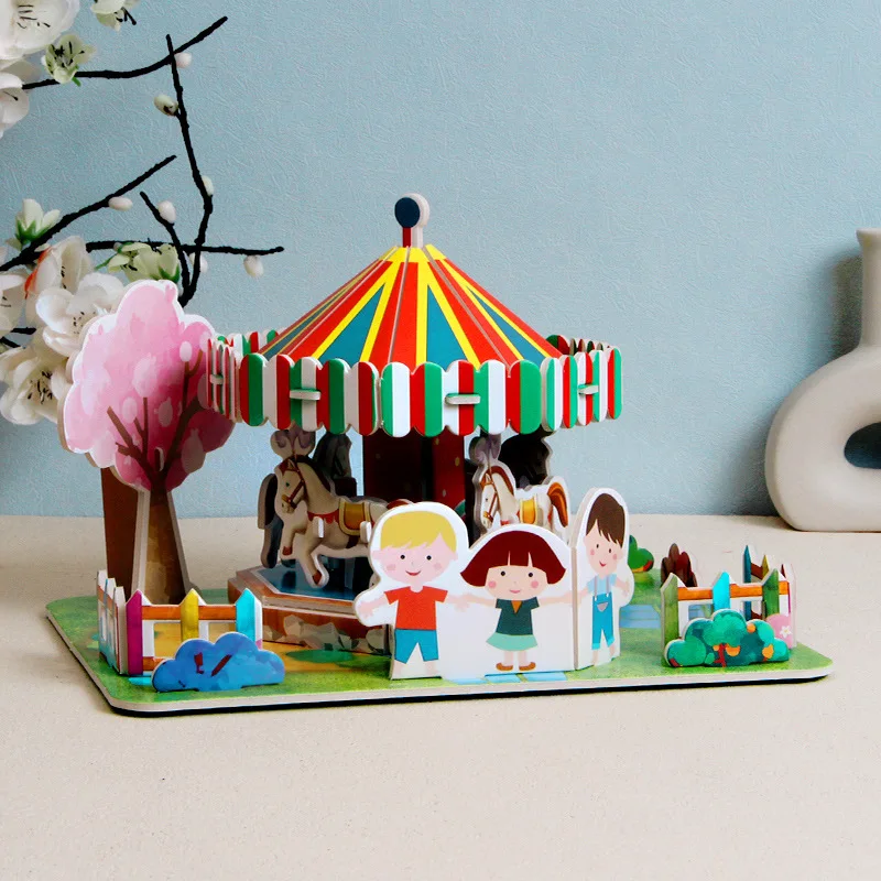

Cross-boundary 3D paper 3D jigsaw puzzle handmade amusement park carousel puzzle children