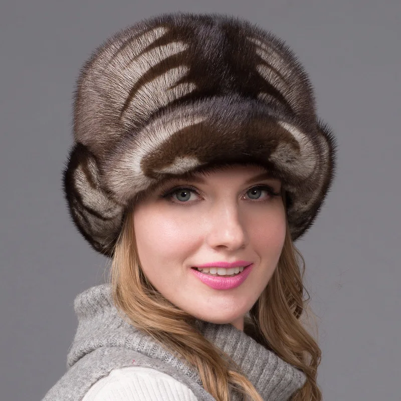 Цельная норковая шапка из натурального меха в европейском и американском Стиле С