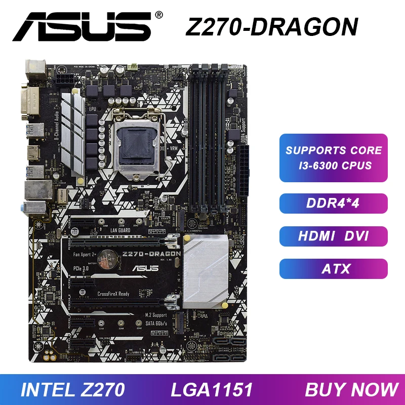 [해외] 1151 ASUS Z270-DRAGON 1151 마더 보드 DDR4 인텔 Z270 USB3.0 PCI-E X16 ATX 지원 코어 i5 6400T i3 7350K Cpu