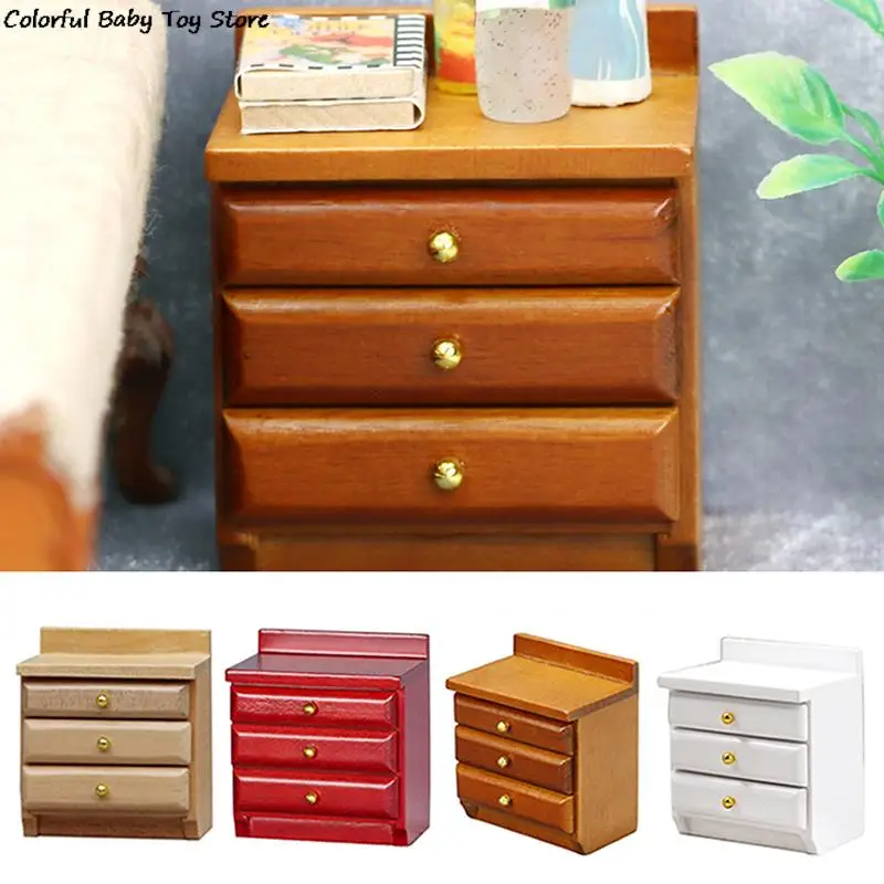 1:12 Dollhouse Miniature Bedside Cabinet Drawer Chest Storage Table Bedroom Furniture Decor Toy Doll House Accessories