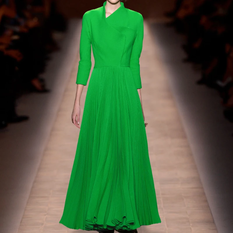 Vintage Green Dresses for Women 2022 Runway Designers Elegant Draped Long Party Dress Autumn Winter Clothes Vestidos De Mujer