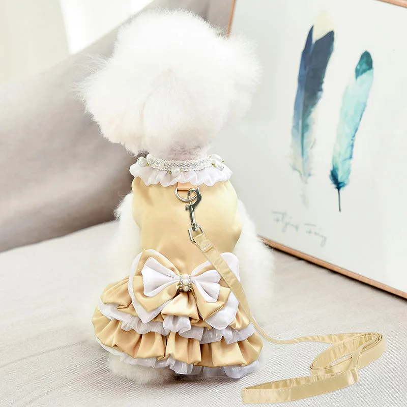 

Bow Tie Dog princess dress Vest Collar with Leash Spring Autumn Puppy clothes Teddy skirt Bichon cat Schnauzer Small Dog Clothes