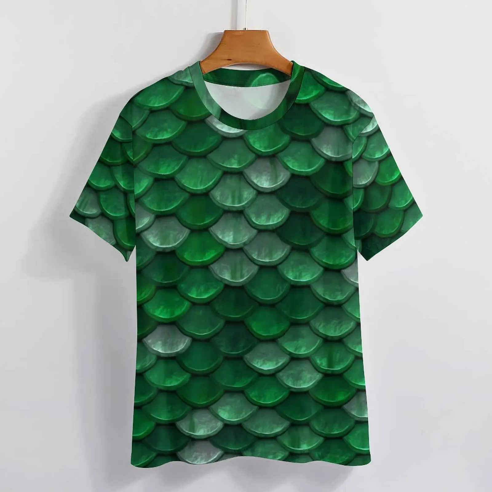 Green Mermaids T-Shirt Fish Scales Print Men Novelty T Shirts Original Graphic Tee Shirt Short-Sleeved Casual Tops Birthday Gift images - 6