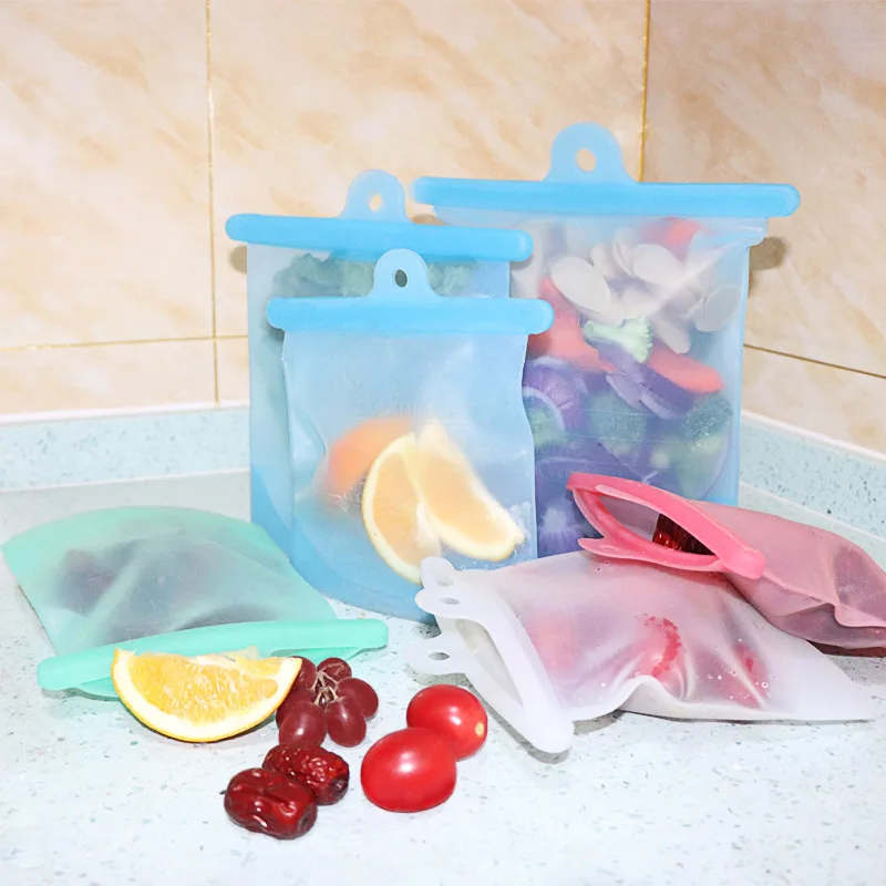 

Reusable Food Storage Bag Silicone Kitchen Organizer Case for Fruits Vegetable Washable Leakproof Sealed Fresh-keeping Bag 500ML