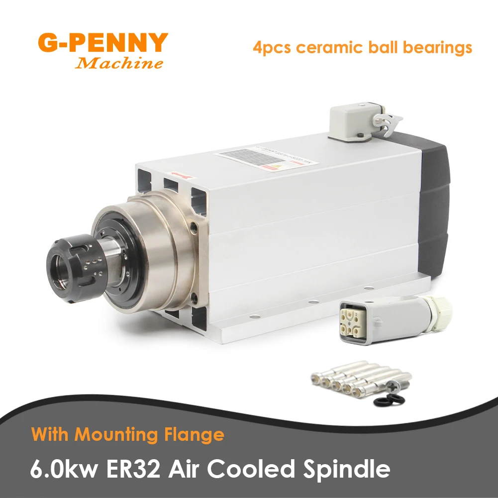 

G-Penny 6 кВт ER32 двигатель шпинделя с воздушным охлаждением и/без монтажного фланца, 300 Гц, 18000 об/мин, керамический шарикоподшипник, точность 0,01 мм