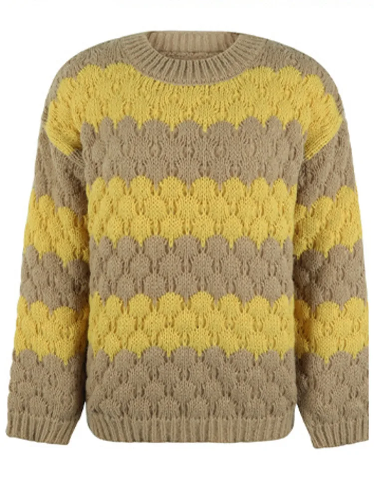 

Women's Color Contrast Twisted Pullover Sweater Autumn Winter 2022 New Knitwear Fashion Loose Knit Clothes Female Casual Jumper