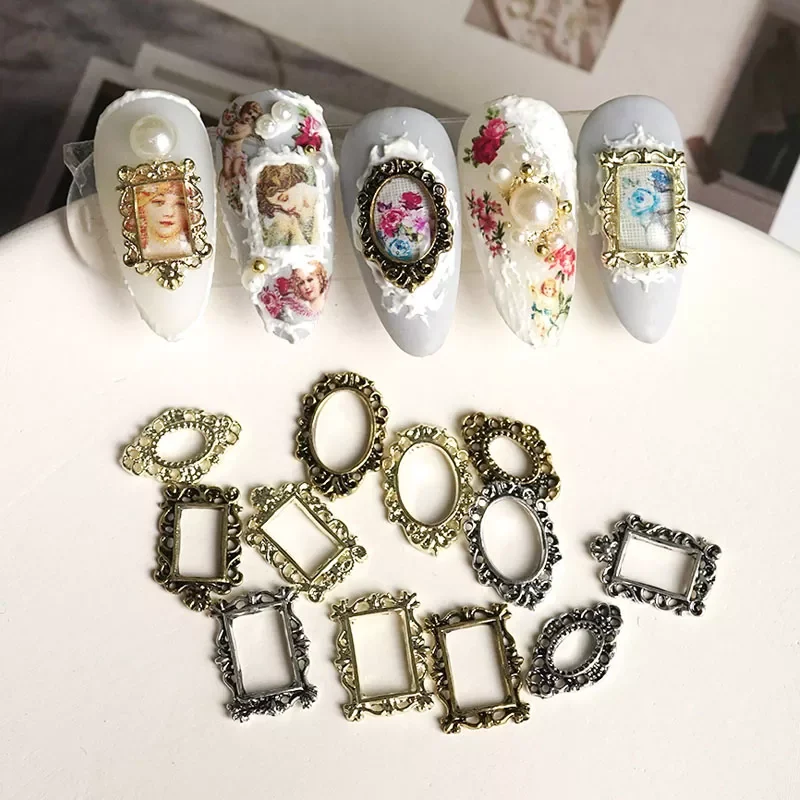 

Nail Art Accessories Nail Frames Retro Baroque Metal Frame Quality 3d Engraved Nail Stickers Art Decorations Nail Decals Design