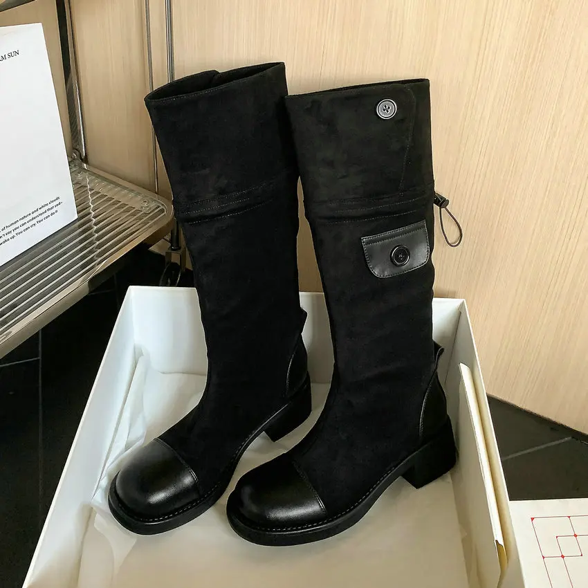 QUTAA/2024 г. Женские сапоги до колена элегантная повседневная обувь на среднем