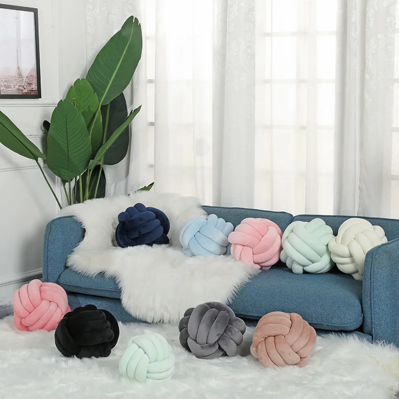 

Home decoration creative solid color sleep plush PP cotton filled hand knotted ball sofa lathe supplies pillow futon cushion