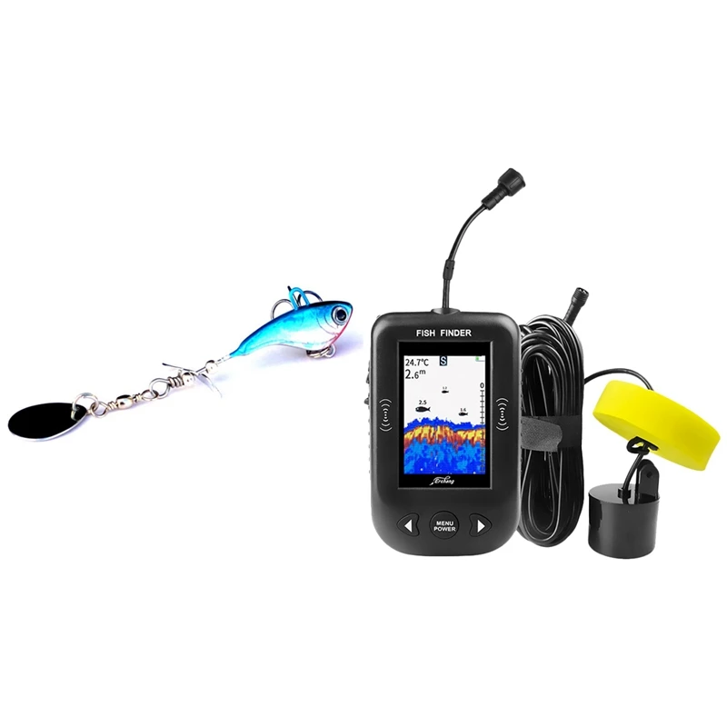 

1 Pcs 12G Sea Bass Blade Lure Fishing Spinner Metal Fishing Lure & 1 Pcs Upgraded Xf02-C Portable Fish Finder 9M Cable