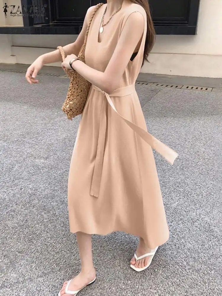 

Женский Повседневный однотонный клубный сарафан без рукавов ZANZEA, элегантное облегающее платье с V-образным вырезом, летнее праздничное пла...