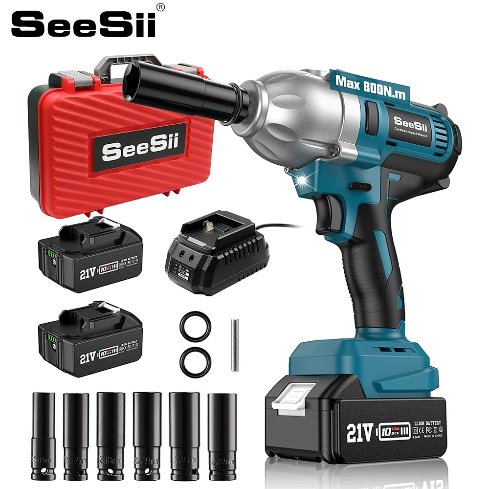 

SEESII WH710 800N.m 1/2'' Brushless Impact Wrench Cordless Electric Wrench For Car Tires Power Tools Compatible Makita Battery