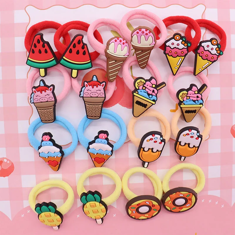 

16Pcs Ice Cream Donut Popsicle Watermelon Hair Bands Decorations Ties Hairband Children Headband Hair Rope Hair Accessories Gift