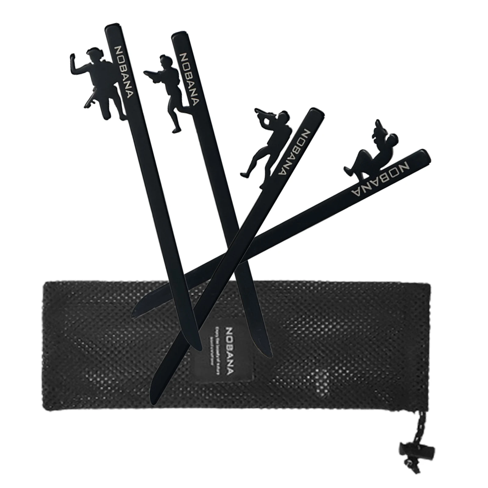 

4pcs Tent Stakes Heavy Duty Camping Stakes For Tent Metal Tent Stakes Beach Tent Pegs With Novelty Figurines Black Canopy Stakes