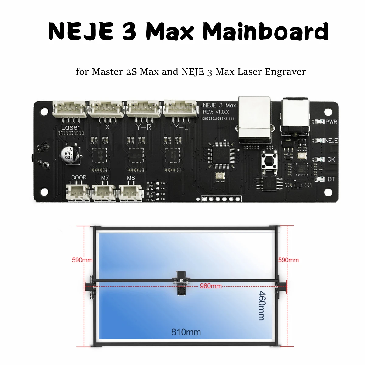 

NEJE 3 Max Mainboard Replacement for Master 2S Max and NEJE 3 Max Laser Cutting Machine Engraver ,32-bit dual MCU,faster