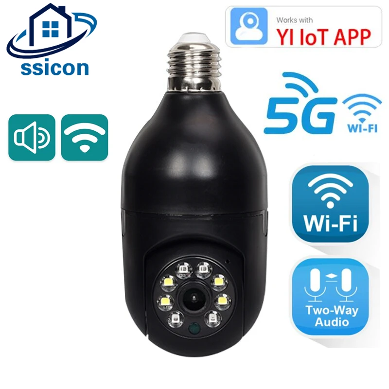 

5G WIFI Smart Home Camera E27 Bulb CCTV Two Way Audio Auto Tracking 2MP Wireless Security Camera YIIOT APP