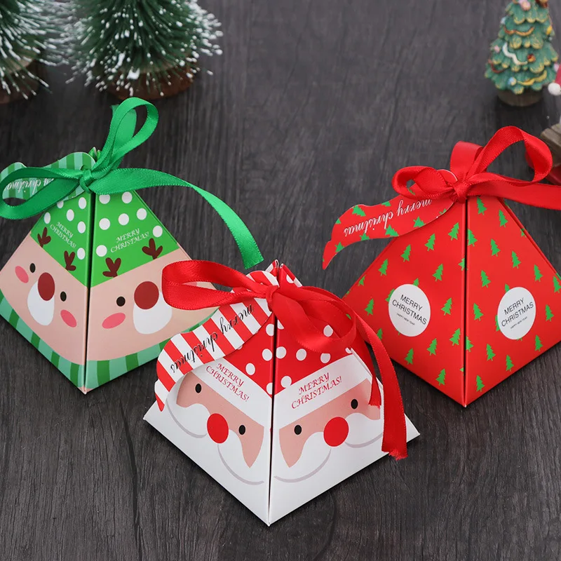 

10pcs Merry Christmas Candy Dragee Packaging Gift Box Christmas Tree Santa Claus Paper Pyramid Party Cookie Boxes Party Supplies