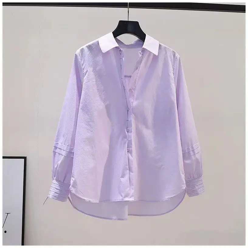 Женская рубашка с длинным рукавом свободная приталенная из 100% чистого хлопка со