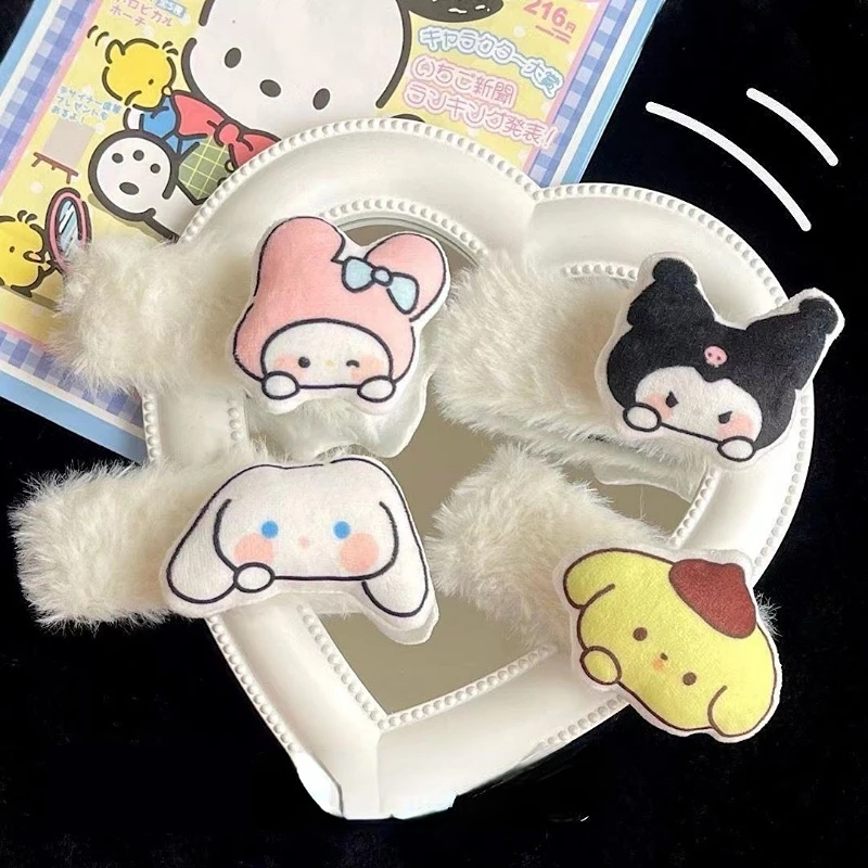 

Super Cute Sanrio Doll Plush Hair Clip Anime Kuromi Melody Cinnamoroll Side Bangs Clip Cartoon Bb Clip Headdress for Kids Gifts