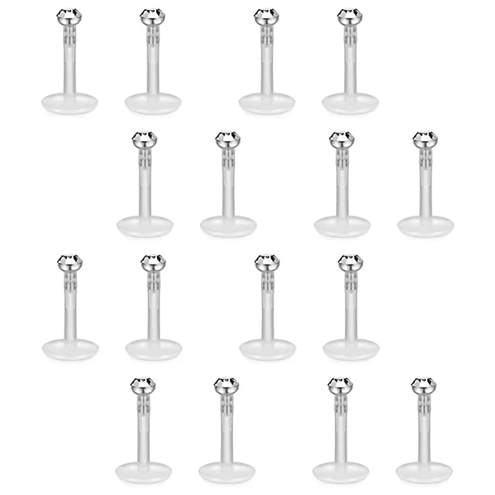 

16 Pcs 16G Clear Bioflex 2mm 2.5mm 3mm CZ Labret Monroe Lip Ring Helix Stud Earrings Body Jewelry Piercing