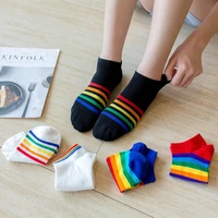 japanese rainbow striped woman socks harajuku cotton boat socks comfortable low top funny socks women skarpetki damskie 02000303