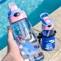 cartoon portable tumbler kid safety leakproof straw mug baby feeding sippy cup outdoor travel drinking kettle 550ml water bottle