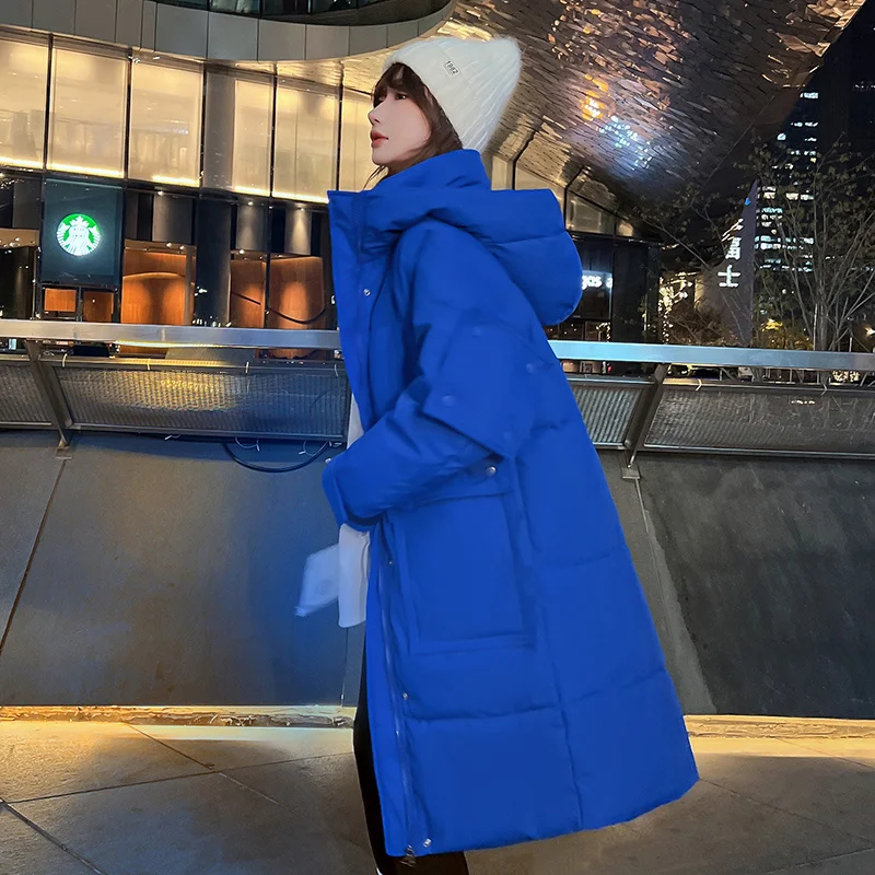 Thickened Blue Bread Down Cotton Coat Women's Korean Version Loose Winter Mid-length Jackets Cotton Coat 2022 Woman New