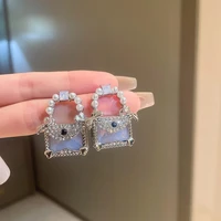 fashion new silver needle imitation pearl rhinestone handbag dangle earrings korea trend personalized creative jewelry for women